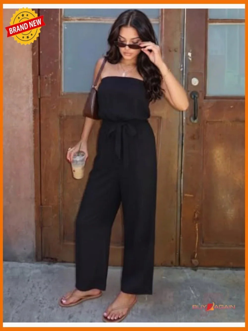 Off Shoulder Strapless Wide Leg Jumpsuit Romper Casual Solid